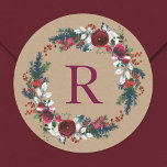 Adesivo Holiday Floral Christmas Wreath Monograma<br><div class="desc">Etiquetas personalizadas personalizadas personalizadas com o seu monograma inicial ou outro texto personalizado numa coroa verde e borboleta de cor-de-água num fundo de papel kraft falso. Use as ferramentas de design para editar as fontes de texto e as cores, adicionar suas próprias fotos e criar um tipo de selo de...</div>