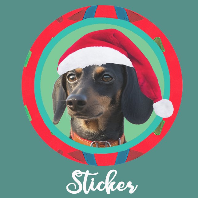 Adesivo Holiday Green Red Your Dog or our Dachshund Photo  (Criador carregado)