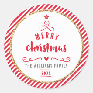 Adesivo HOLIDAY SEAL, árvore de natal alegre, faixa vermel