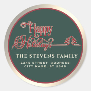 Adesivo Holidores felizes com o guião vermelho de ouro min