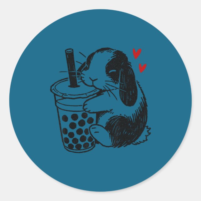 Adesivo Holland Lop Rabbit Loves Boba Tea Bunny &amp; Bubb (Frente)