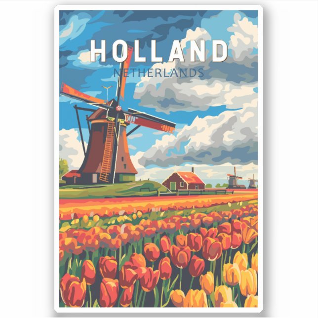 Adesivo Holland Netherlands Viagem Art Vintage (Frente)