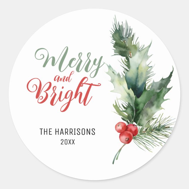 Adesivo Holly Berries Greenery Feliz e Bright Natal (Frente)