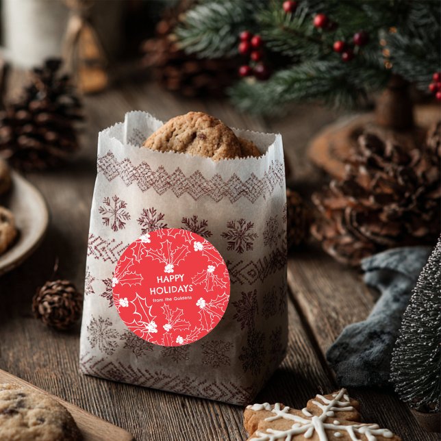 Adesivo Holly Berries Natal CLIENTE branco vermelho (Holly Berries Christmas CUSTOM red white Classic Round Sticker
)