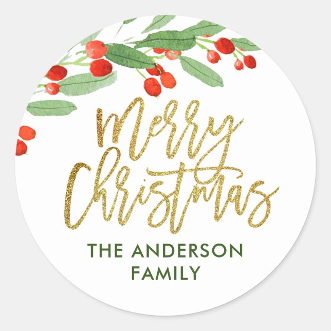Adesivo Holly Berry Watercolor Natal (Frente)