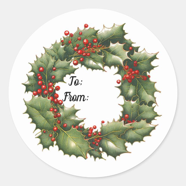Adesivo Holly Berry Wreath Round Sticker (Frente)
