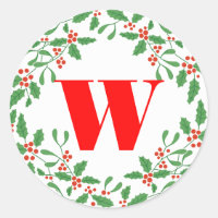 Holly Bough Wreath Monograma Gift Sticker
