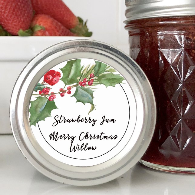 Adesivo Holly e Berry Vazio (Holly Berry Blank Jar Canning Homemade Classic Round Sticker)