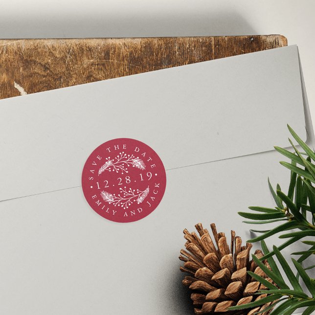 Adesivo Holly e Pine | Winter Save Date (Salvar a data) (Criador carregado)