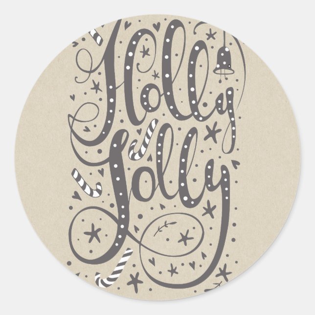 Adesivo HOLLY JOLLY Candy de Natal Cana Feriado Russo (Frente)