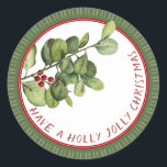 Adesivo Holly Jolly Christmas French Holly com bagas<br><div class="desc">Que melhor maneira de dizer "Tenha um Natal Holly Jolly" do que com uma ilustração vintage do famoso artista francês Pierre Joseph Redoute. Aproveite a estação! Este adesivo ficaria bem como um envelope sazonal ou selo de pacote. O santo é um favorito de Natal em todo o mundo e galhos...</div>