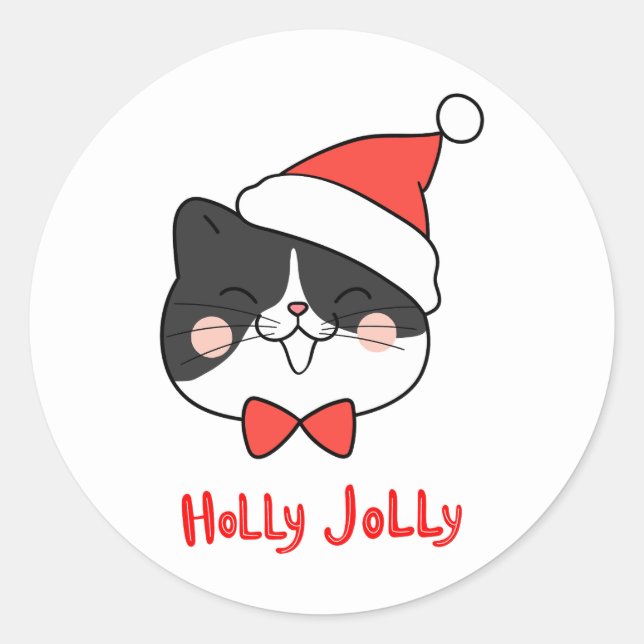 Adesivo Holly Jolly Cute Kawaii Papais noeis Cat (Frente)