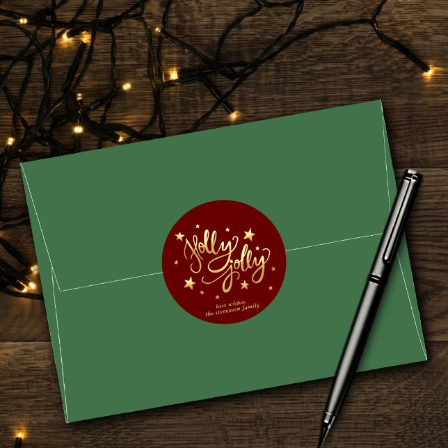 Adesivo Holly Jolly | Elegante Dourado Faux Foil Script (Criador carregado)