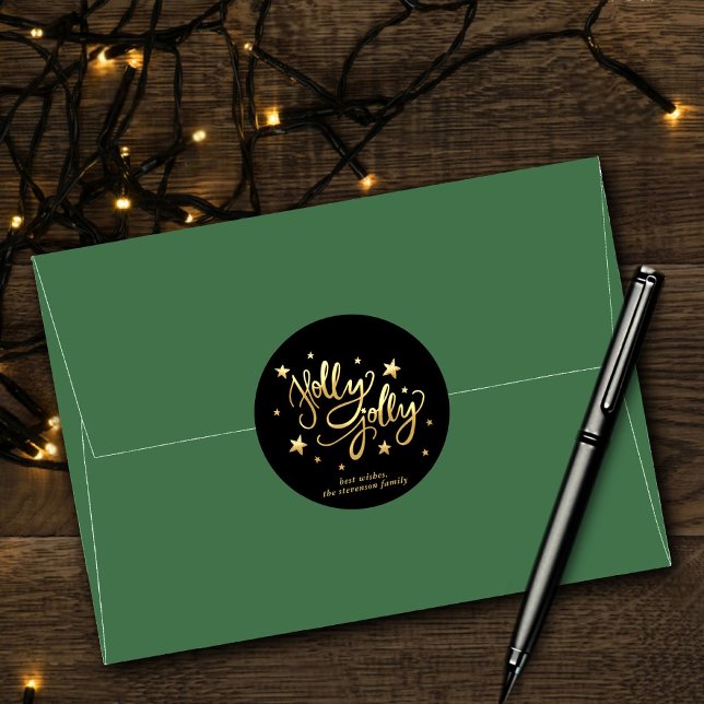 Adesivo Holly Jolly | Elegante Dourado Faux Foil Script (Criador carregado)