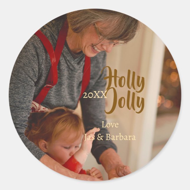 Adesivo Holly Jolly family holiday photo beige year naboho (Frente)