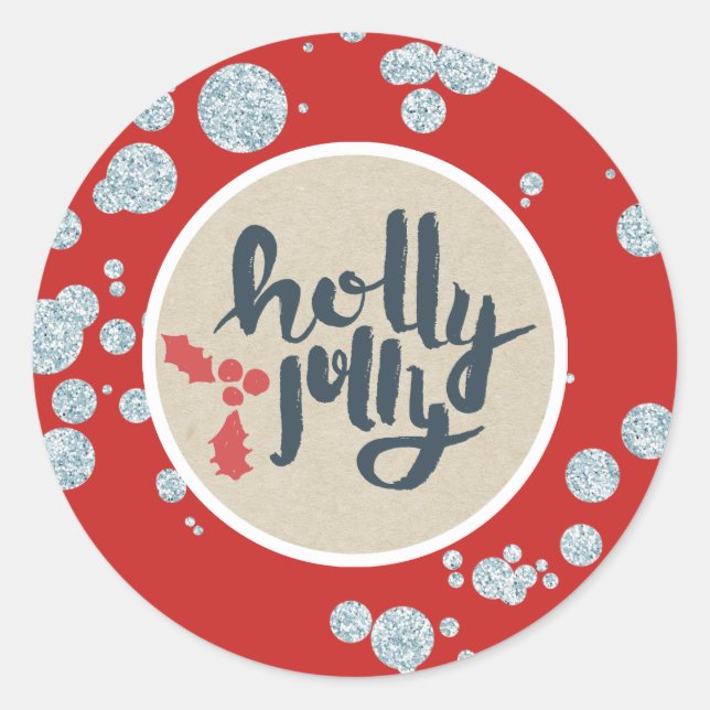 Adesivo HOLLY JOLLY Natal Silver Glitter Kraft Holiday (Frente)