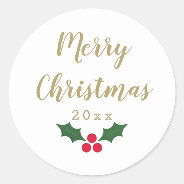 Adesivo Holly Merry Natal Classic Round Sticker (Frente)
