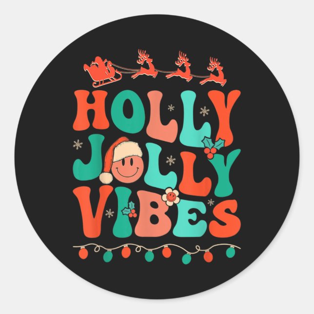 Adesivo Holly Retro Groovy Natal Jolly Vibes Papais noeis  (Frente)