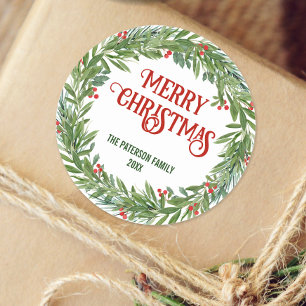 Adesivo Holly Wreath Family Name White Natal