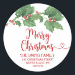 Adesivo Holly Wreath Merry Christmas Return Endereço<br><div class="desc">Ferida verde em aquarela com frutos vermelhos e fontes de natal. Esta coleção de Natal clássica e elegante.</div>