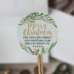 Adesivo Holly Wreath Merry Christmas Return Endereço<br><div class="desc">Estes adesivos de endereço de volta de natal sagrados são perfeitos para um cartão de feriado clássico ou envelope de convite. O design apresenta uma coroa verde aquarela com bagas vermelhas e uma elegante letra de brilho dourado. Nota: Este design não apresenta brilho de ouro real. É um gráfico de...</div>