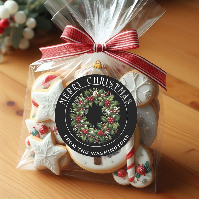 Adesivo Holly Wreath Red Berries Personalizou o Natal (A perfect way to finish a lovely gift of Christmas Cookies!)