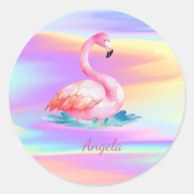 Adesivo Holográfico dos Flamingos Cor-de-Rosa Adorável (Frente)