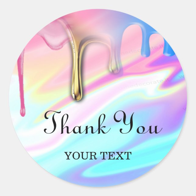 Adesivo holograma unicórnio goteja obrigado você (Frente)