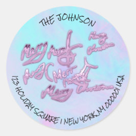 Adesivo Holographic Blue Merry Christmas from Name Address