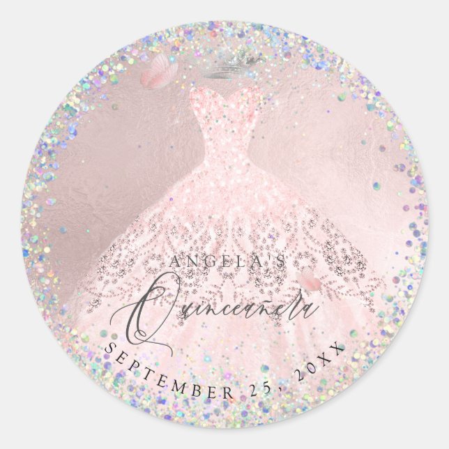 Adesivo Holographic Confetti Quinceanera Blush Gown (Frente)