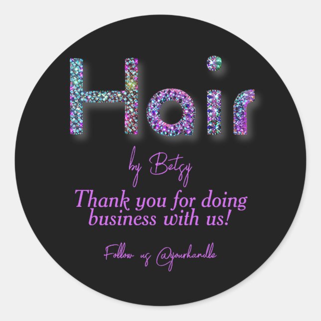 Adesivo Holographic Glitter Hair Stylist Salon Obrigado (Frente)