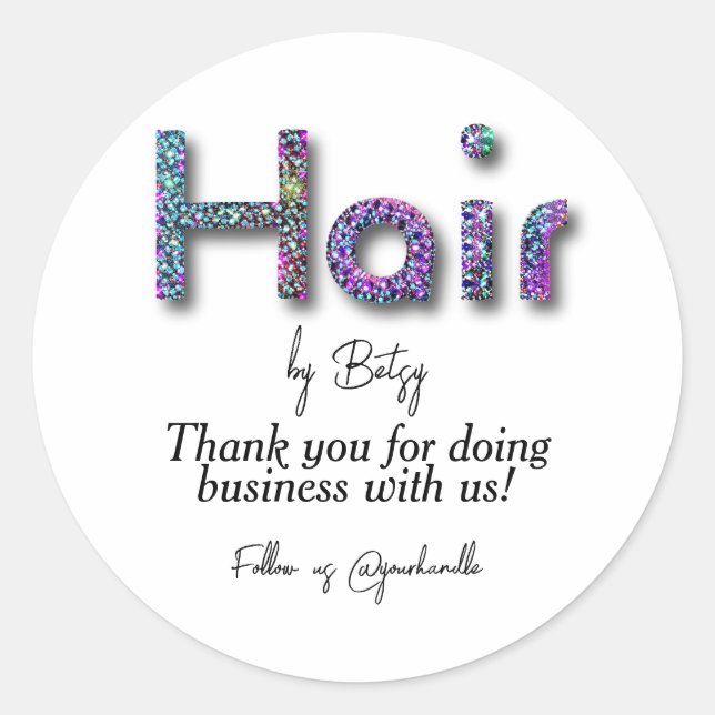 Adesivo Holographic Glitter Hair Stylist Salon Obrigado (Frente)