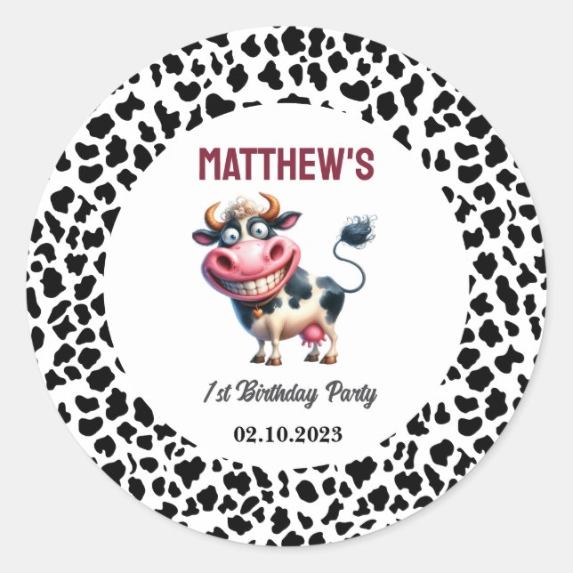 Adesivo Holy Cow! 1st Birthday | Animal First Birthday  (Frente)
