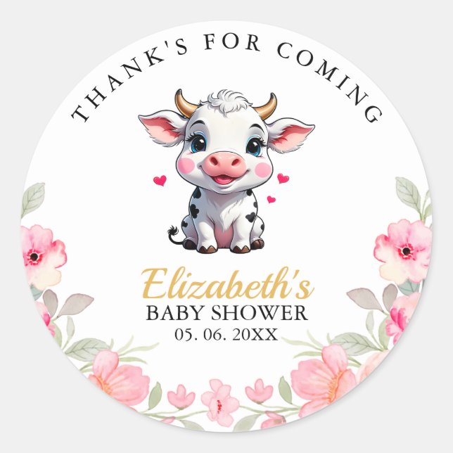 Adesivo Holy Cow , Cute Watercolor Cow Baby shower  (Frente)