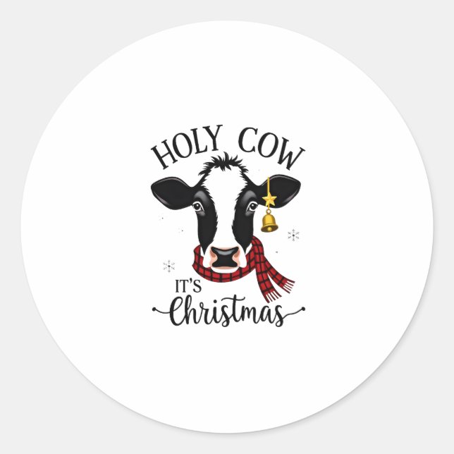 Adesivo Holy Cow It's Christmas Funny Cow Lover Farm Anima (Frente)