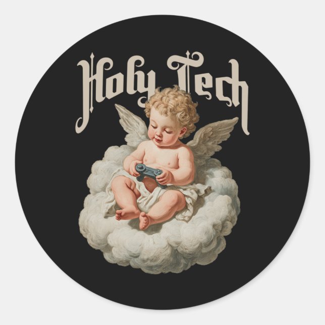 Adesivo Holy Tech Gamer Angel Funny Cherob Ba  (Frente)