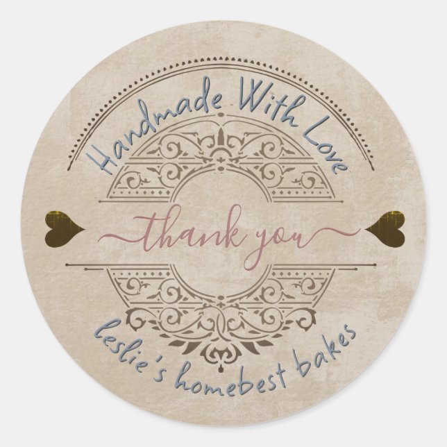 Adesivo Home Feade Bakery Obrigado Kraft Grunge Hearts (Frente)