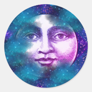 Adesivo Homem antigo na face da lua cheia estrelas nuvens