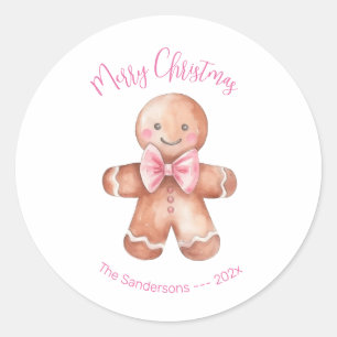 Adesivo Homem de Biscoito de Gengibre Cor-de-Rosa Natal 
