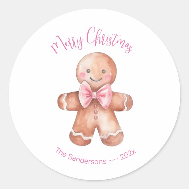 Adesivo Homem de Biscoito de Gengibre Cor-de-Rosa Natal  (Frente)