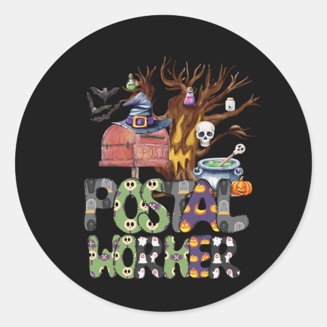 Adesivo Homem de Bruxa Trabalhador Postal Pumpkins Spider  (Frente)