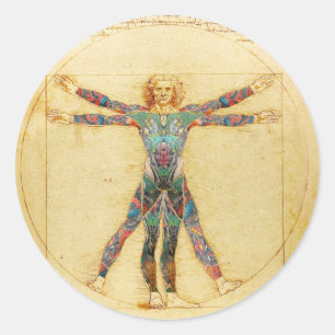 Adesivo Homem do Vitruvian de da Vinci com tatuagens