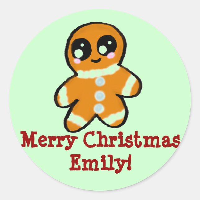 Adesivo Homem personalizado de pão de kawaii de Natal (Frente)