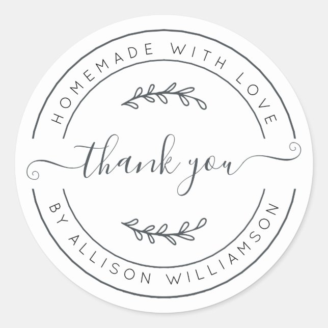 Adesivo Homemada Elegante Com Amor Branco Negro Obrigado (Frente)