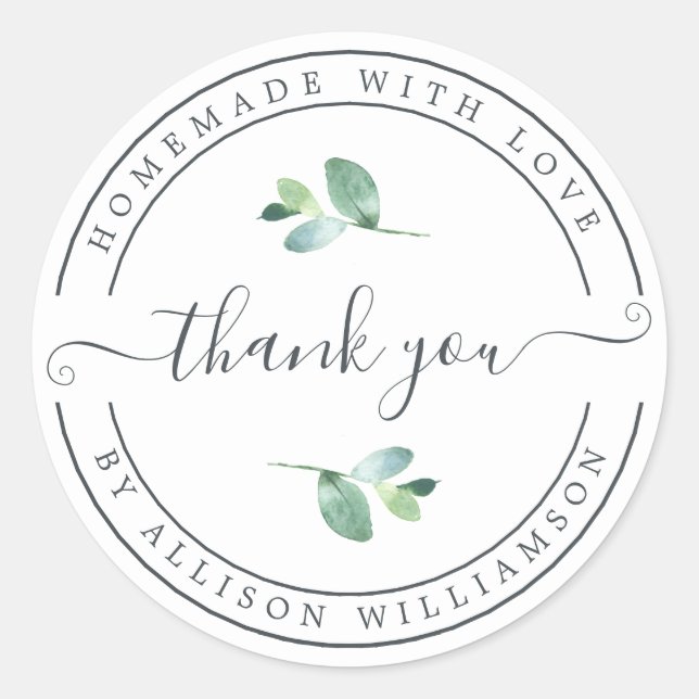 Adesivo Homemada Elegante Com Amor Branco Negro Obrigado (Frente)