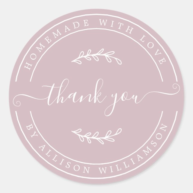 Adesivo Homemada Elegante Com Púrpura Pastel De Amor Obrig (Frente)