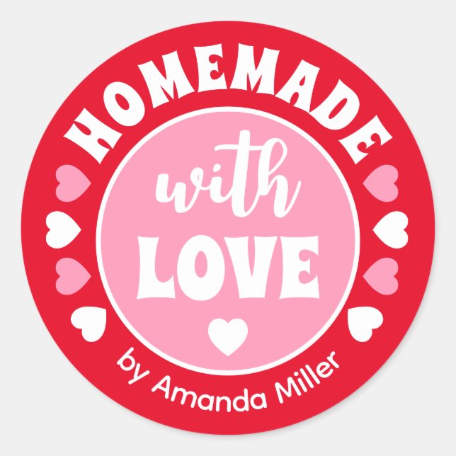 Adesivo Homemada Personalizada Com Amor Com Baking Vermelh (Frente)