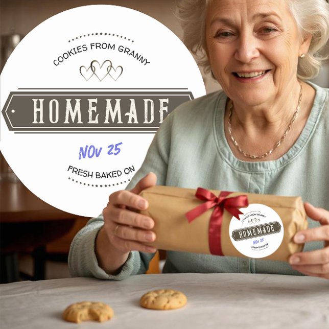 Adesivo Homemada Velha E Moída Com Amor Data Manuscrita (Criador carregado)