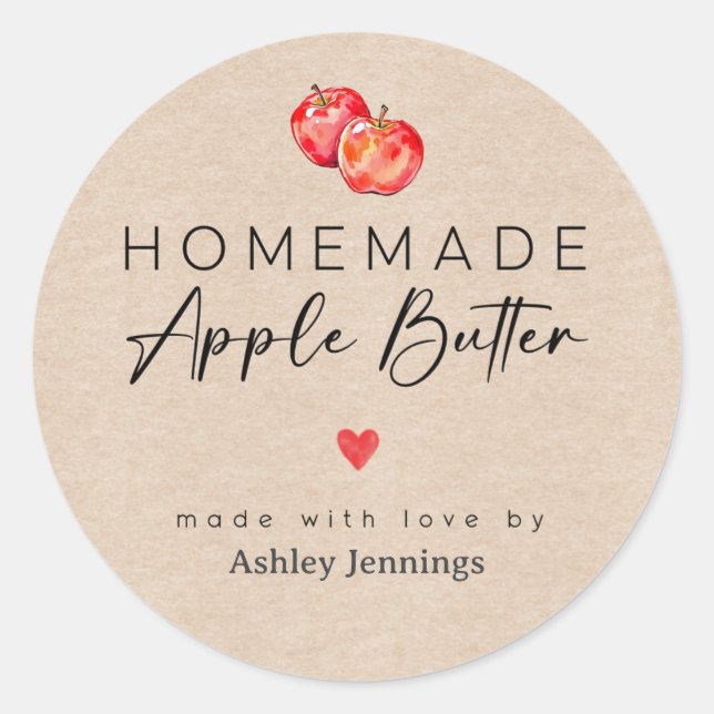 Adesivo Homemade Apple Butter Labels | Made with Love (Frente)