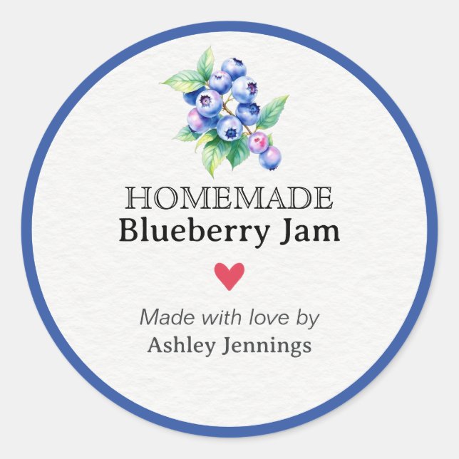 Adesivo Homemade Blueberry Jam Label | Custom Sticker (Frente)